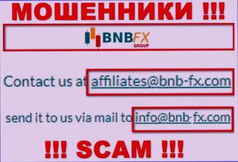 Адрес электронного ящика мошенников BNB-FX Com, информация с официального ресурса