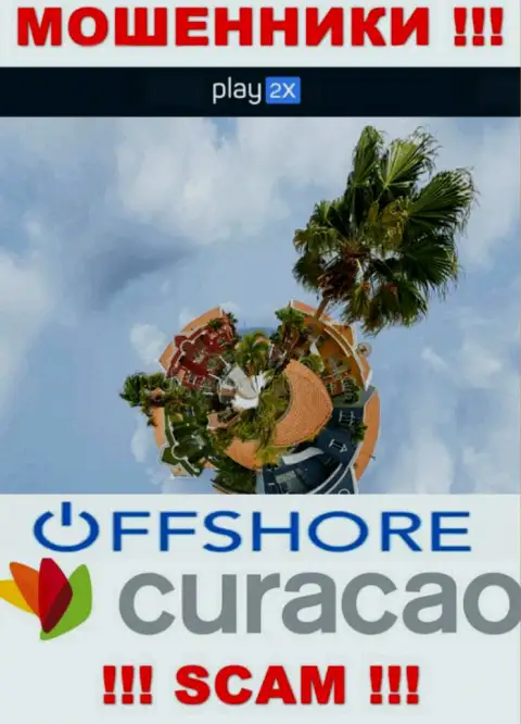 Curacao - оффшорное место регистрации мошенников Play2X, приведенное у них на сайте