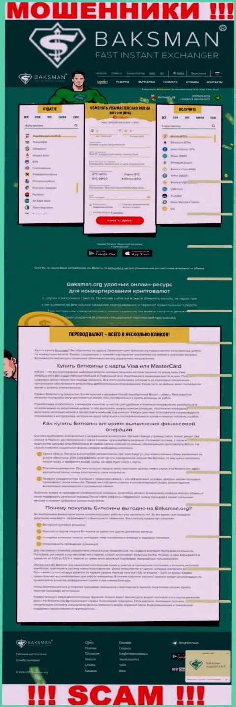 Внешний вид официального сайта мошеннической конторы BaksMan