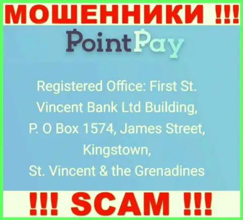 Офшорный адрес регистрации Point Pay LLC - First St. Vincent Bank Ltd Building, P. O Box 1574, James Street, Kingstown, St. Vincent & the Grenadines, информация позаимствована с сайта организации
