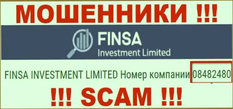 Как указано на официальном сервисе обманщиков Finsa Investment Limited: 08482480 - это их номер регистрации