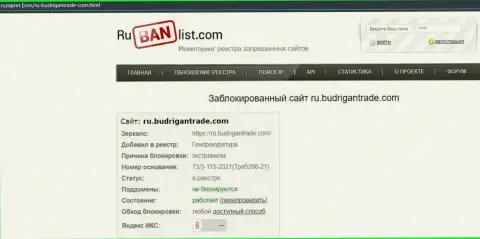 Сайт БудриганТрейд на территории Российской Федерации был заблокирован Генпрокуратурой