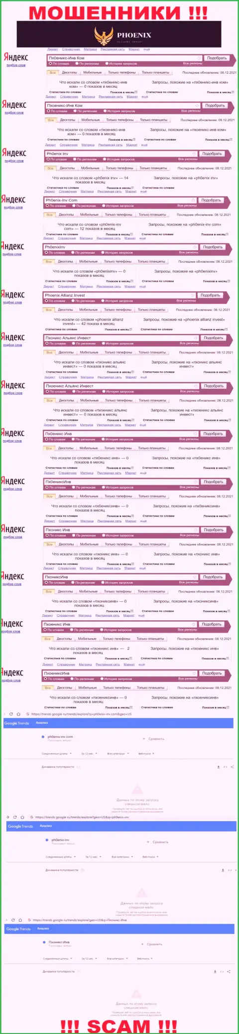 Скрин статистики онлайн запросов по преступно действующей конторе Ph0enix-Inv Com