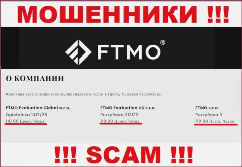 FTMO - это еще один лохотрон, официальный адрес компании - фейковый