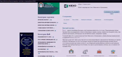 Материал о условиях спекулирования FOREX брокера KIEXO, представленный на сайте директори финансмагнатес Ком
