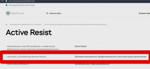 Мошенники Active Resist занесены ЦБ Российской Федерации в черный список, поэтому не торгуйте с ними