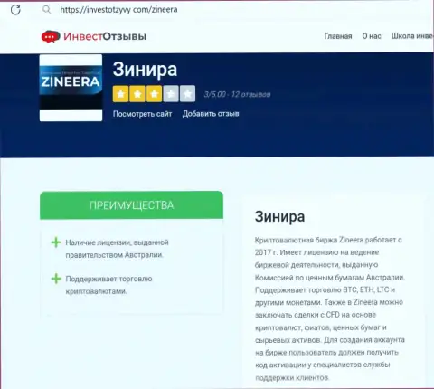 Обзор условий трейдинга брокерской фирмы Зинейра на сайте investotzyvy com