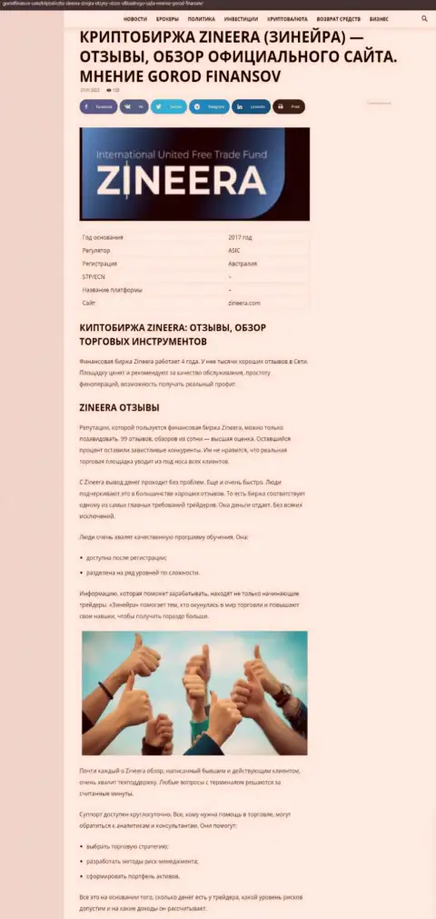 Обзор условий трейдинга компании Зинейра на сервисе Gorodfinansov Com