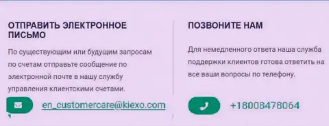Телефон и электронная почта компании Kiexo Com