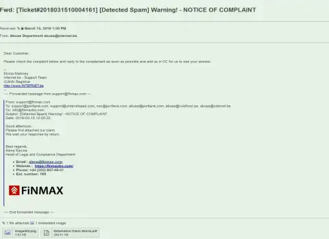 Похожая жалоба на официальный web-сайт Fin Max пришла и доменному регистратору